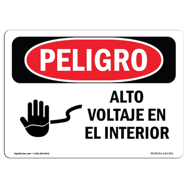 OSHA, High Voltage Inside Spanish, 5in X 3.5in, 10PK, 5" W, 3.5" H, High Voltage Inside Spanish
